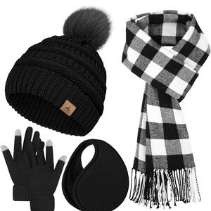 4-Piece Women's Winter Knit Set Beanie Scarf Gloves Warmers